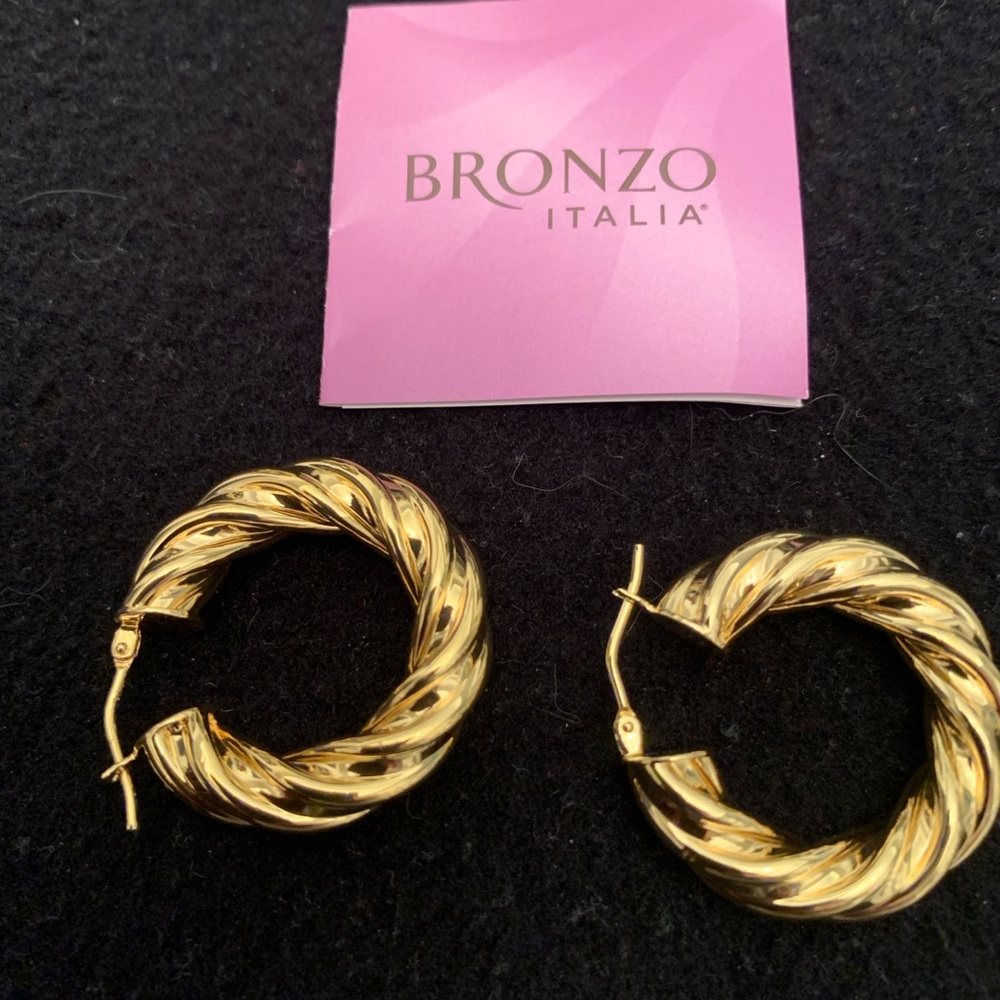 Bronzo Italia(R) 1" Polished Twisted Round Hoop Earrings